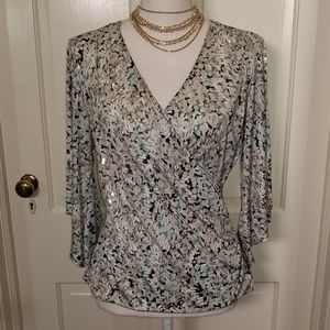 MSK Wrap Blouse with Cold Shoulder Sparkly EUC